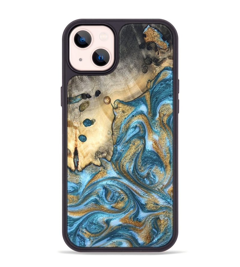 iPhone 14 Plus Wood Phone Case - Tamiko (Teal & Gold, 819924)