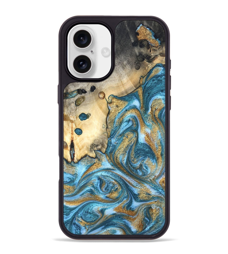 iPhone 16 Plus Wood Phone Case - Tamiko (Teal & Gold, 819924)