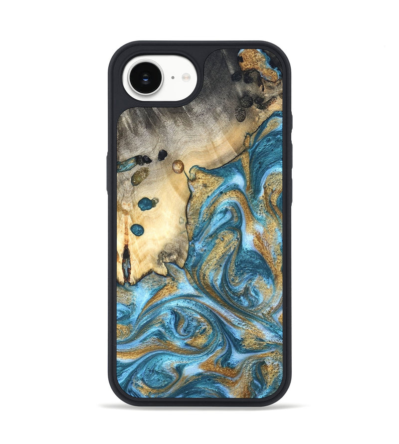 iPhone 16e Wood Phone Case - Tamiko (Teal & Gold, 819924)