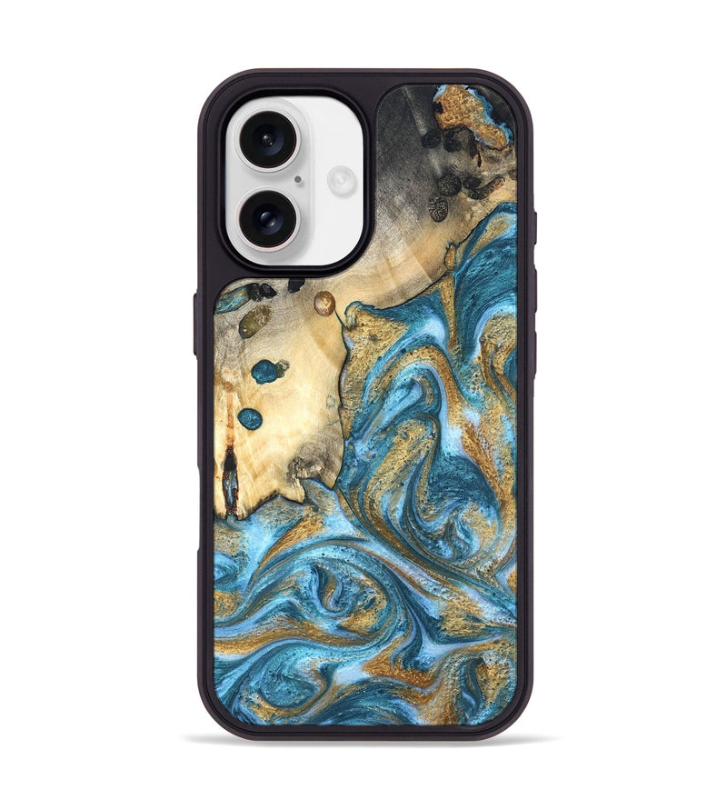 iPhone 17 Wood Phone Case - Tamiko (Teal & Gold, 819924)