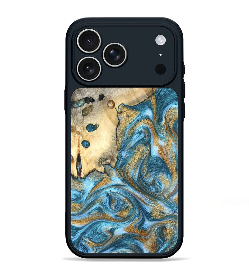 iPhone 17 Pro Max Wood Phone Case - Tamiko (Teal & Gold, 819924)