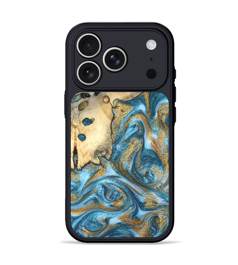 iPhone 17 Pro Wood Phone Case - Tamiko (Teal & Gold, 819924)