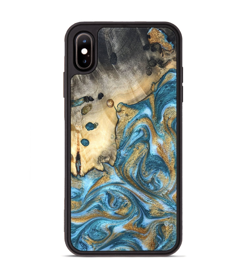 iPhone Xs Max Wood Phone Case - Tamiko (Teal & Gold, 819924)