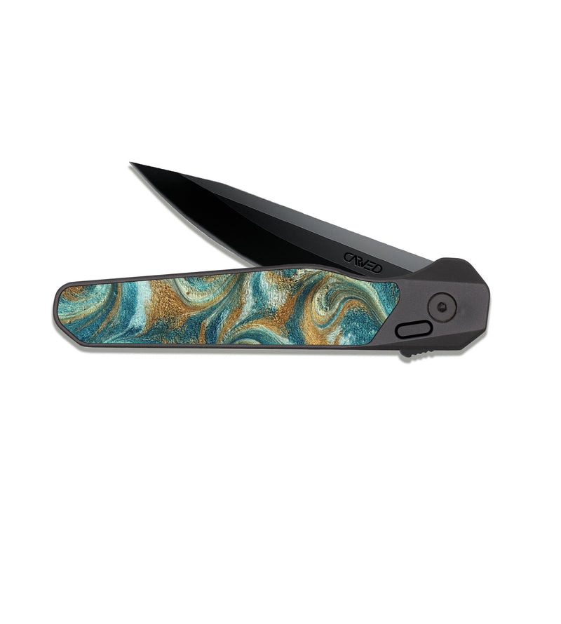 EDC Dark Slate ResinArt Pocket Knife - Cora (Teal & Gold, 819925)