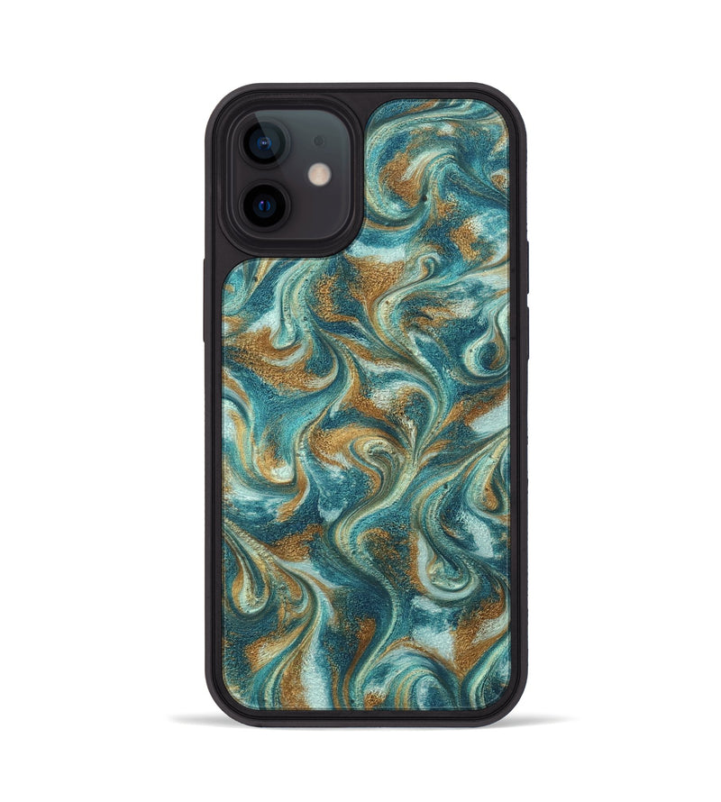 iPhone 12 ResinArt Phone Case - Cora (Teal & Gold, 819925)
