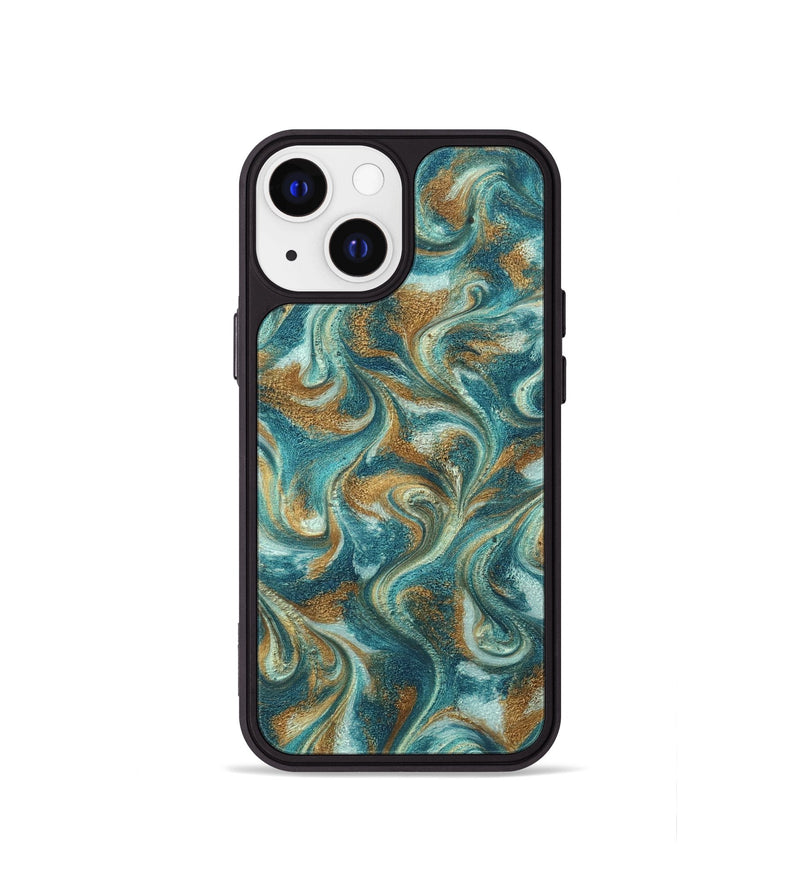 iPhone 13 mini ResinArt Phone Case - Cora (Teal & Gold, 819925)