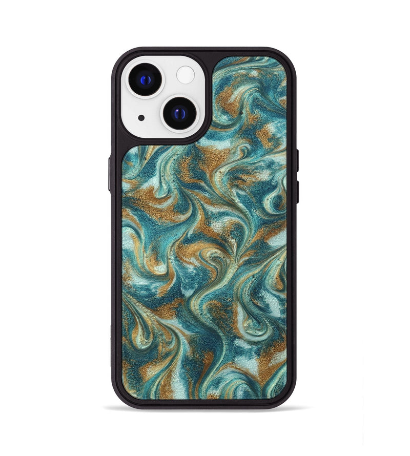 iPhone 13 ResinArt Phone Case - Cora (Teal & Gold, 819925)