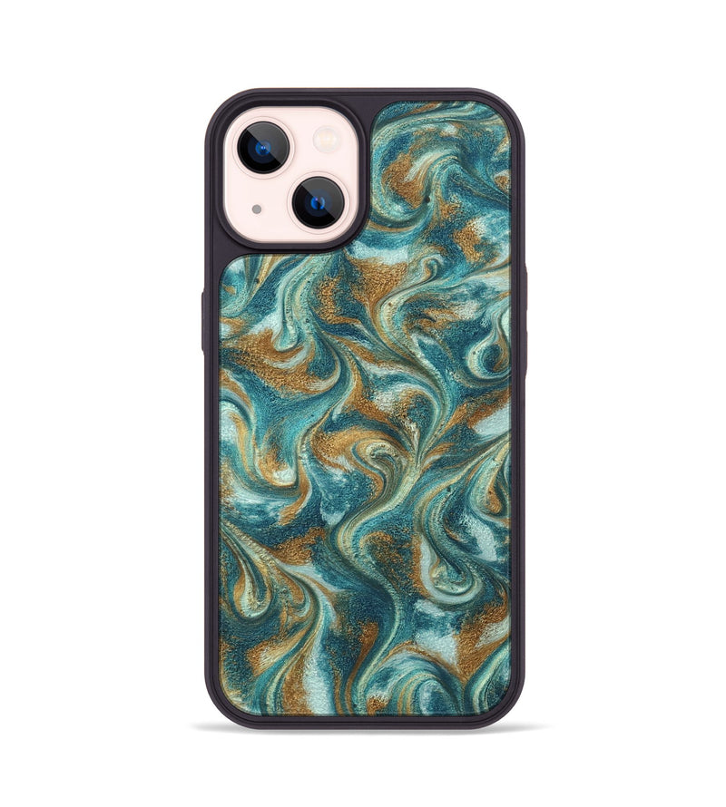 iPhone 14 ResinArt Phone Case - Cora (Teal & Gold, 819925)
