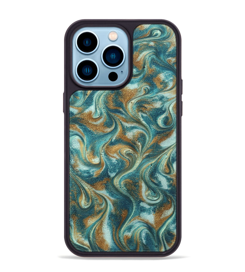 iPhone 14 Pro Max ResinArt Phone Case - Cora (Teal & Gold, 819925)
