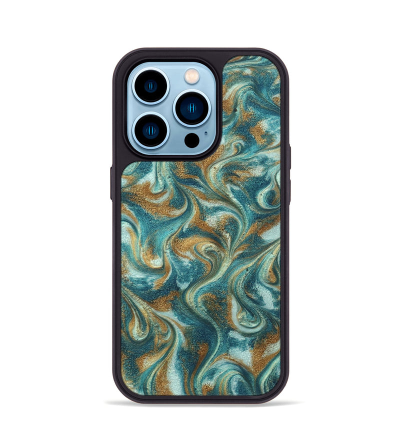 iPhone 14 Pro ResinArt Phone Case - Cora (Teal & Gold, 819925)