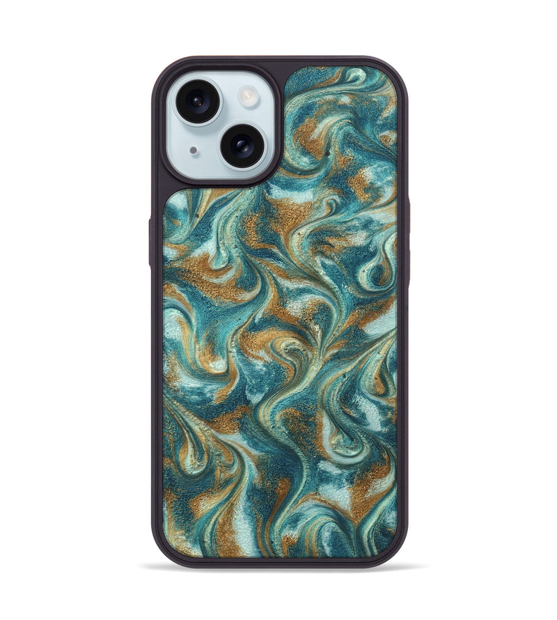 iPhone 15 ResinArt Phone Case - Cora (Teal & Gold, 819925)