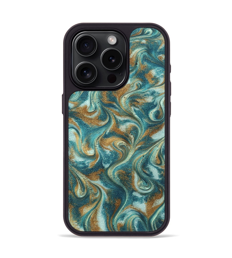 iPhone 15 Pro ResinArt Phone Case - Cora (Teal & Gold, 819925)