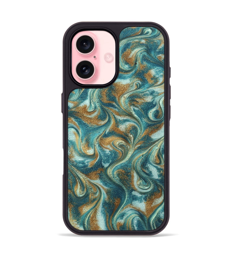 iPhone 16 ResinArt Phone Case - Cora (Teal & Gold, 819925)