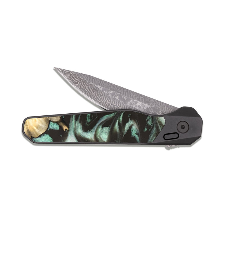 EDC Dark Damascus Wood Pocket Knife - Jesse (Green, 819952)