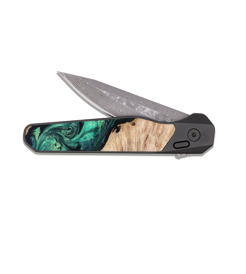 EDC Dark Damascus Wood Pocket Knife - Casen (Green, 819955)