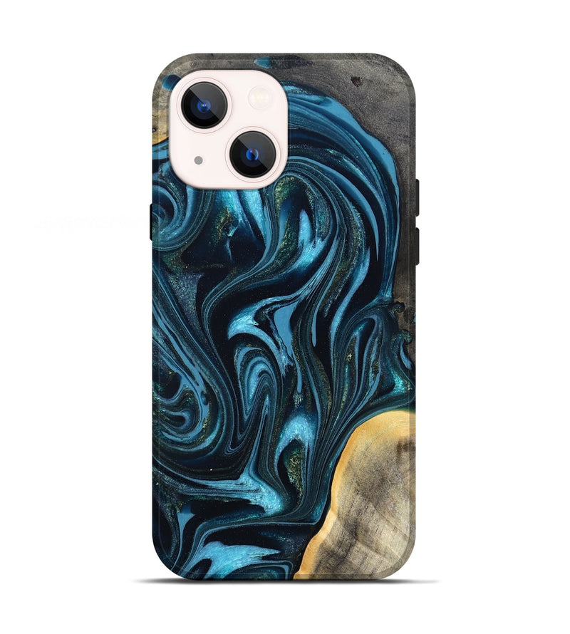iPhone 13 Wood Live Edge Phone Case - Tanner (Blue, 819974)