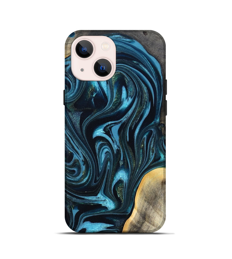 iPhone 13 mini Wood Live Edge Phone Case - Tanner (Blue, 819974)