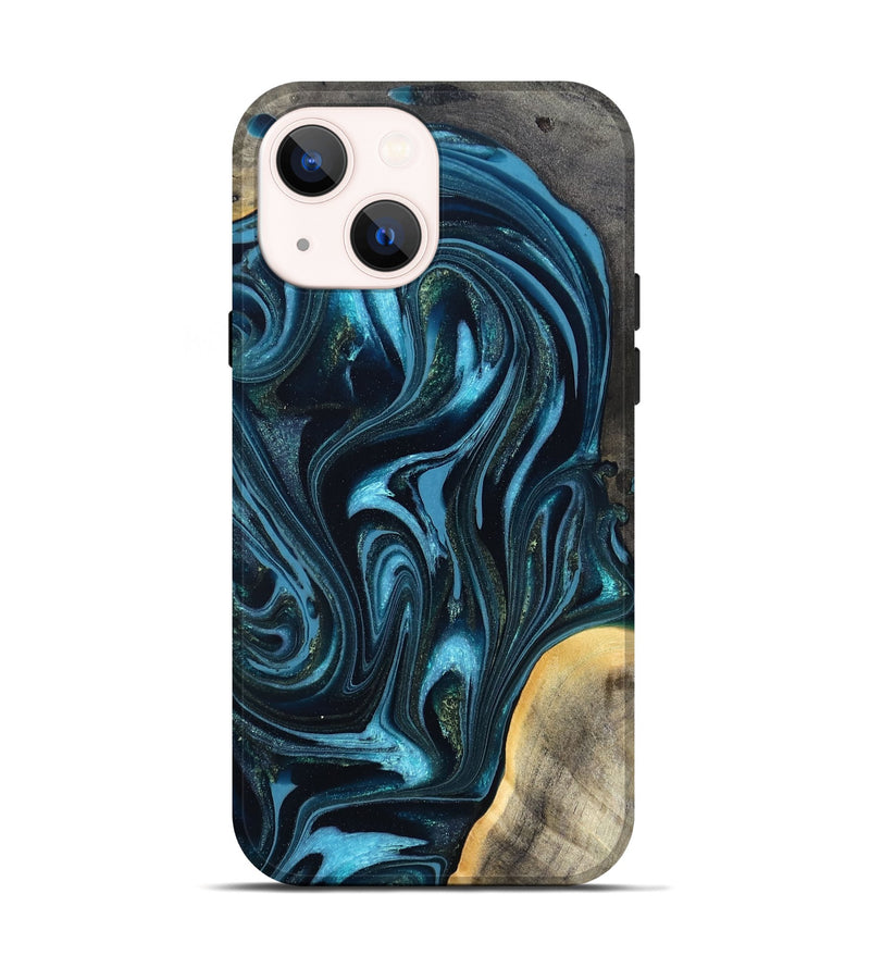 iPhone 14 Wood Live Edge Phone Case - Tanner (Blue, 819974)