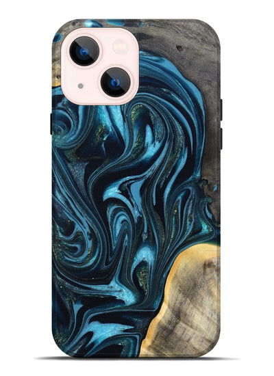 iPhone 14 Plus Wood Live Edge Phone Case - Tanner (Blue, 819974)