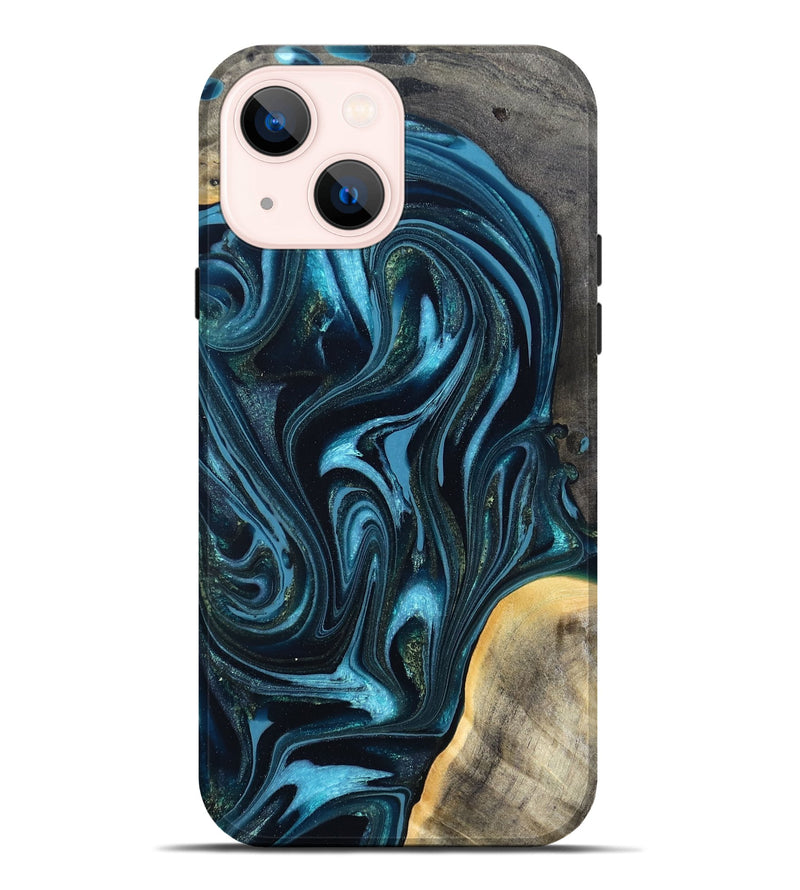 iPhone 14 Plus Wood Live Edge Phone Case - Tanner (Blue, 819974)