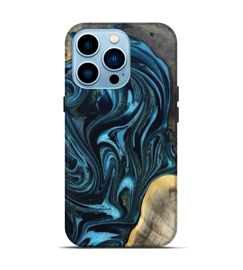 iPhone 14 Pro Wood Live Edge Phone Case - Tanner (Blue, 819974)