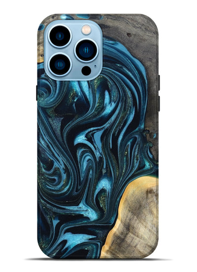 iPhone 14 Pro Max Wood Live Edge Phone Case - Tanner (Blue, 819974)