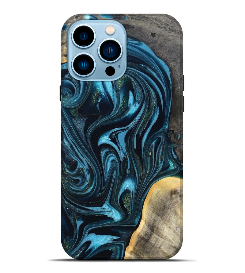 iPhone 14 Pro Max Wood Live Edge Phone Case - Tanner (Blue, 819974)