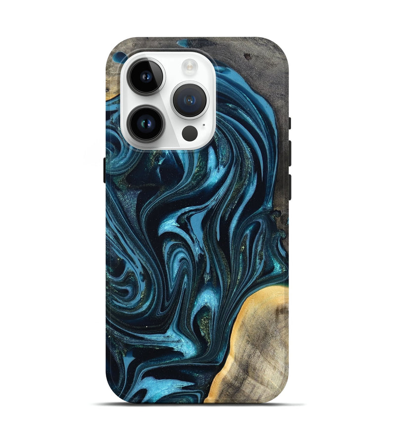 iPhone 15 Pro Wood Live Edge Phone Case - Tanner (Blue, 819974)