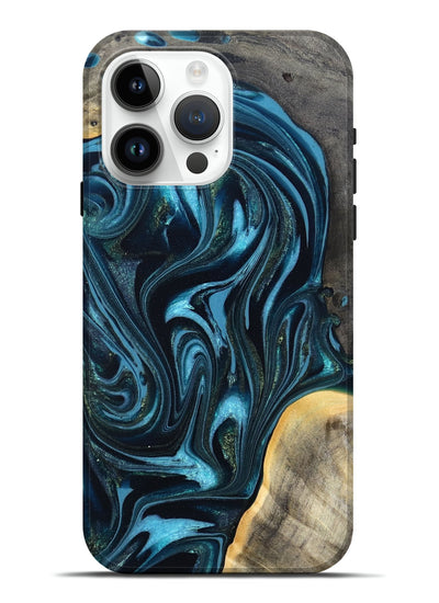 iPhone 15 Pro Max Wood Live Edge Phone Case - Tanner (Blue, 819974)