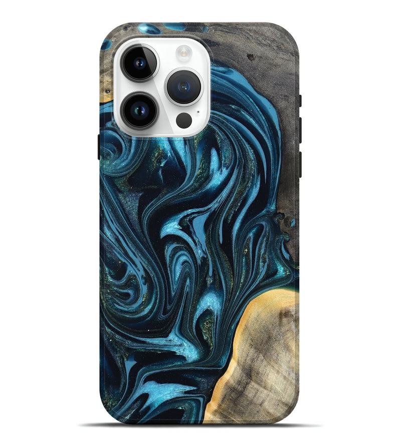 iPhone 15 Pro Max Wood Live Edge Phone Case - Tanner (Blue, 819974)