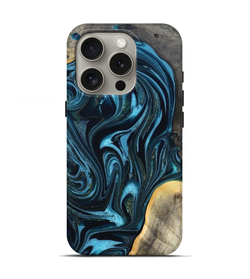 iPhone 16 Pro Wood Live Edge Phone Case - Tanner (Blue, 819974)