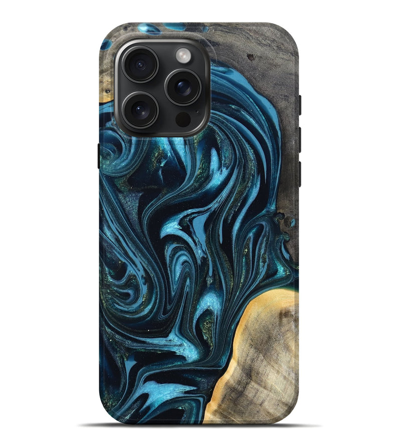 iPhone 16 Pro Max Wood Live Edge Phone Case - Tanner (Blue, 819974)