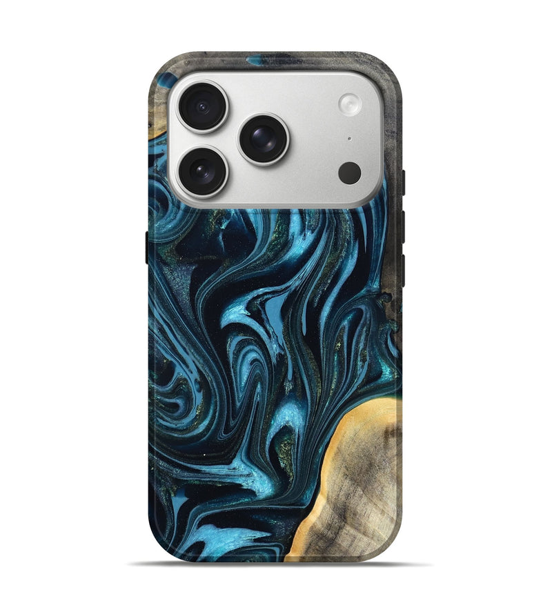 iPhone 17 Pro Wood Live Edge Phone Case - Tanner (Blue, 819974)