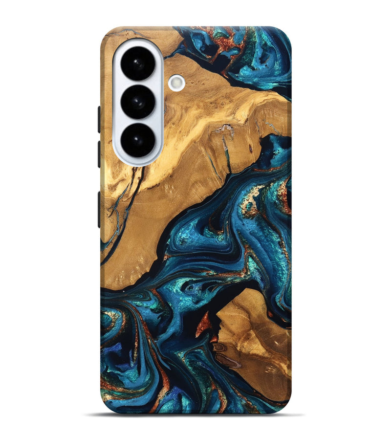 Galaxy S26 Plus Wood Live Edge Phone Case - Wilber (Teal & Gold, 819975)