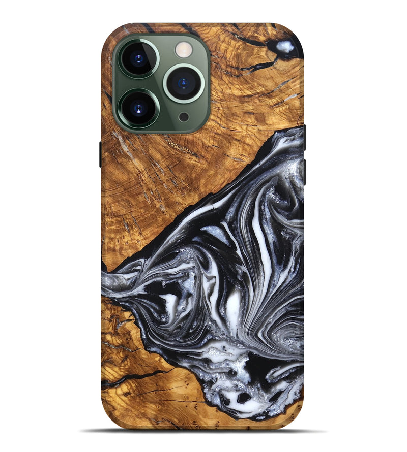 iPhone 13 Pro Max Wood Live Edge Phone Case - Zola (Black & White, 819976)