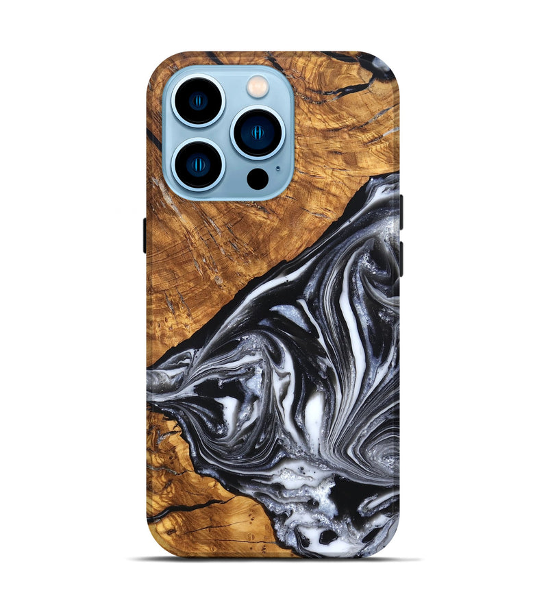 iPhone 14 Pro Wood Live Edge Phone Case - Zola (Black & White, 819976)