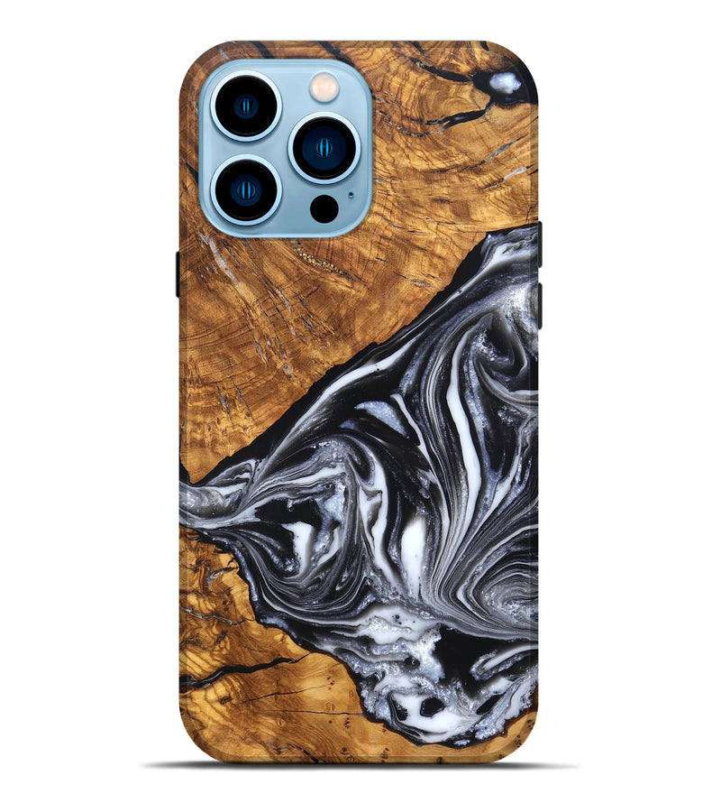 iPhone 14 Pro Max Wood Live Edge Phone Case - Zola (Black & White, 819976)