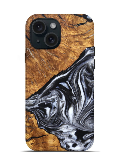 iPhone 15 Wood Live Edge Phone Case - Zola (Black & White, 819976)