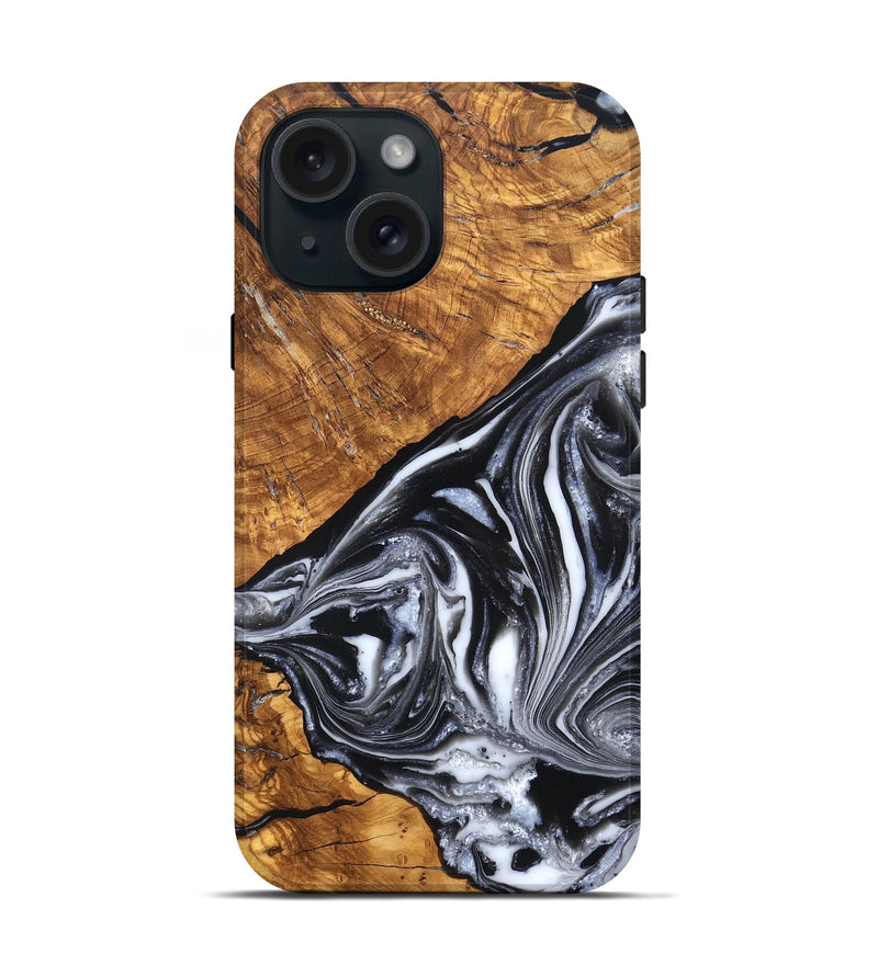 iPhone 15 Wood Live Edge Phone Case - Zola (Black & White, 819976)