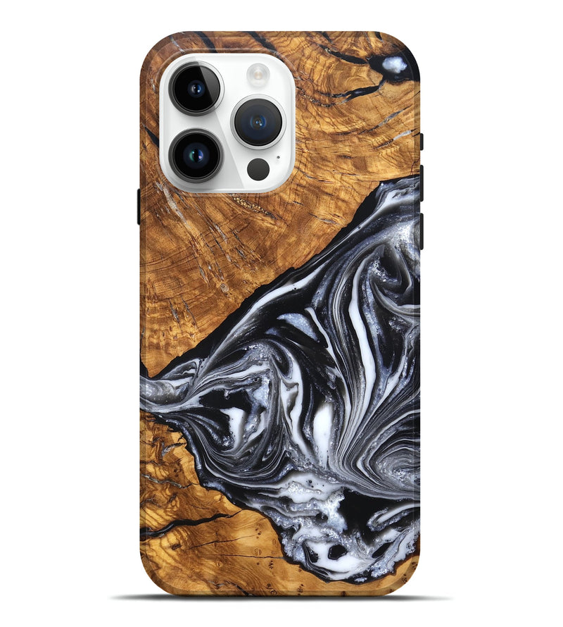 iPhone 15 Pro Max Wood Live Edge Phone Case - Zola (Black & White, 819976)