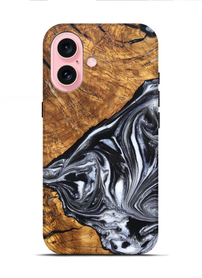 iPhone 16 Wood Live Edge Phone Case - Zola (Black & White, 819976)