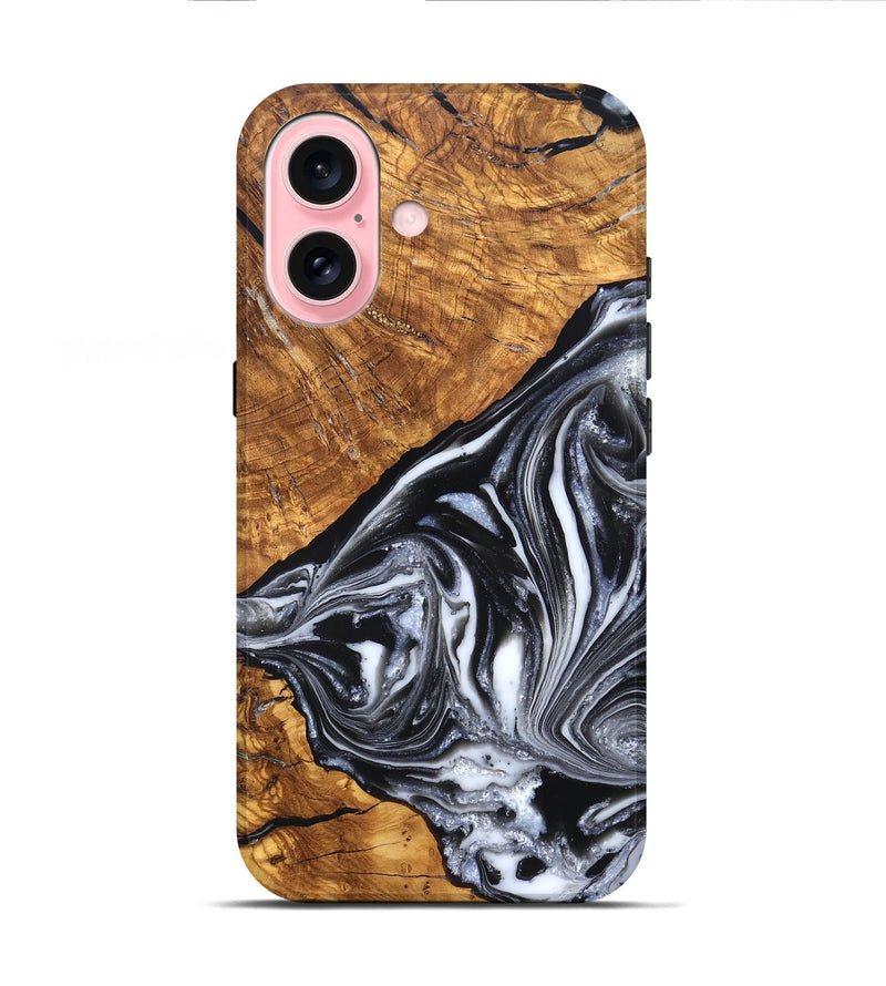iPhone 16 Wood Live Edge Phone Case - Zola (Black & White, 819976)