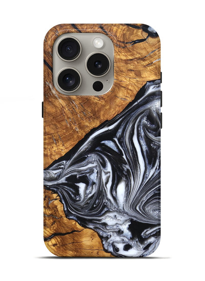 iPhone 16 Pro Wood Live Edge Phone Case - Zola (Black & White, 819976)