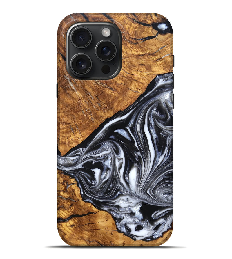 iPhone 16 Pro Max Wood Live Edge Phone Case - Zola (Black & White, 819976)