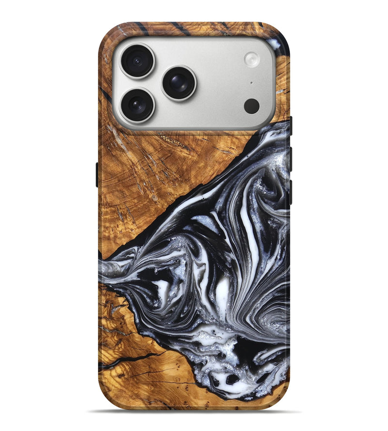 iPhone 17 Pro Max Wood Live Edge Phone Case - Zola (Black & White, 819976)