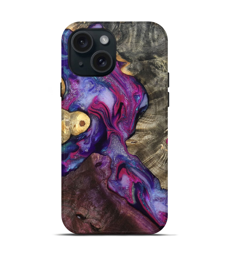 iPhone 15 Wood Live Edge Phone Case - Eduardo (Purple, 819980)