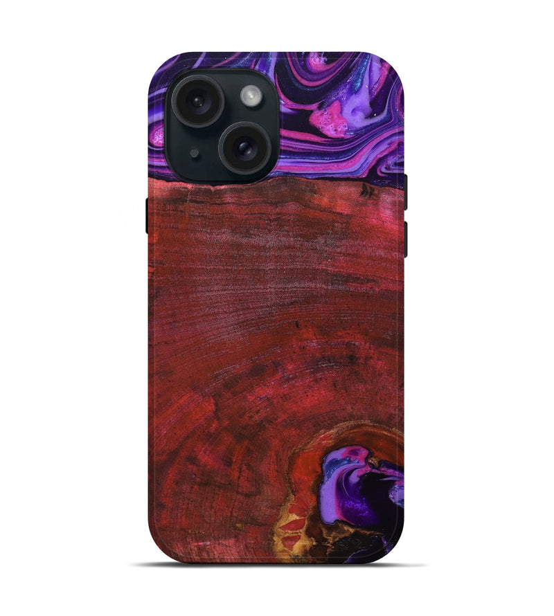 iPhone 15 Wood Live Edge Phone Case - Teo (Red, 819982)