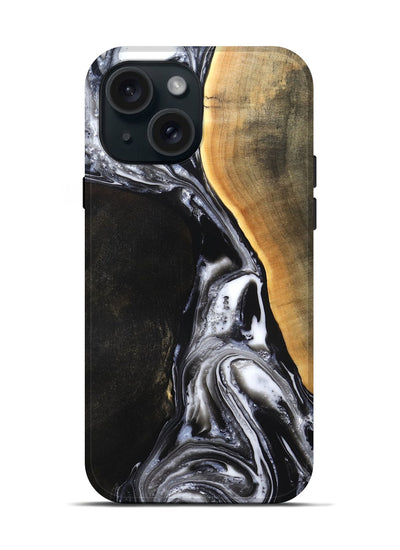 iPhone 15 Wood Live Edge Phone Case - Chelsea (Black & White, 819983)