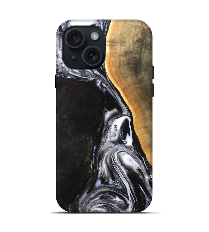 iPhone 15 Wood Live Edge Phone Case - Chelsea (Black & White, 819983)