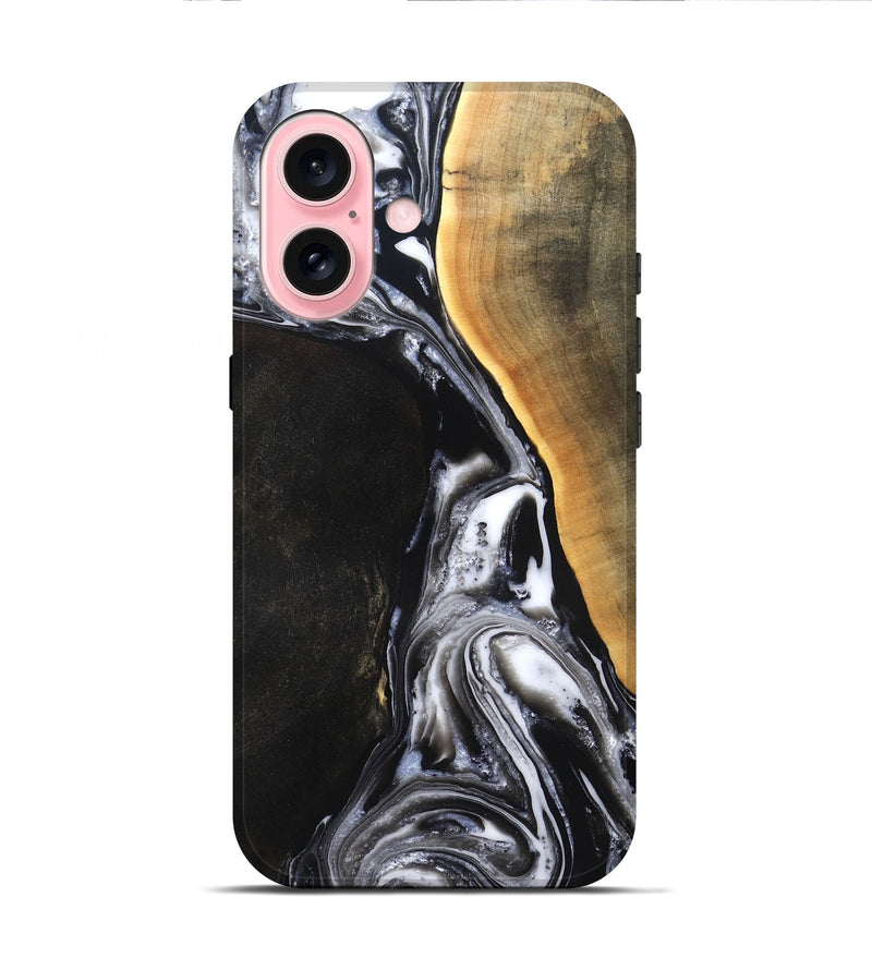 iPhone 16 Wood Live Edge Phone Case - Chelsea (Black & White, 819983)